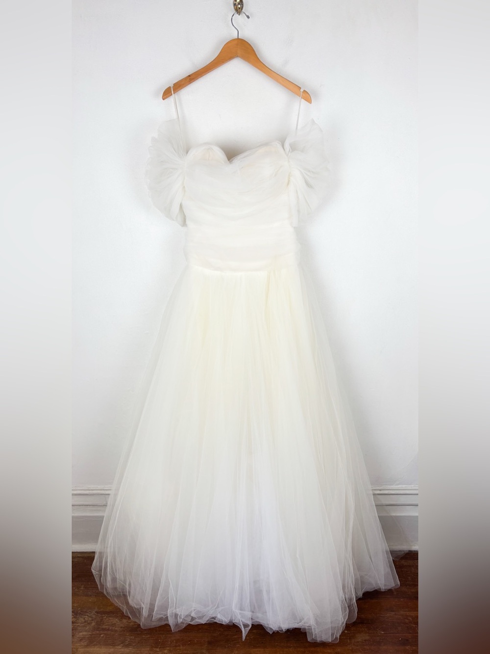 Vintage Oscar de la Renta Ivory Tulle Strapless Wedding Gown Sz S - Picture 14 of 16